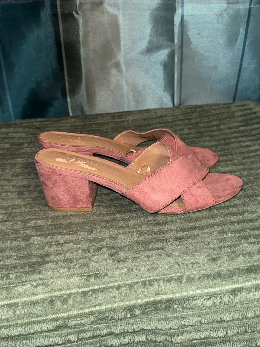LOFT Suede Crossband Block Heel Mules in Dusty Rose